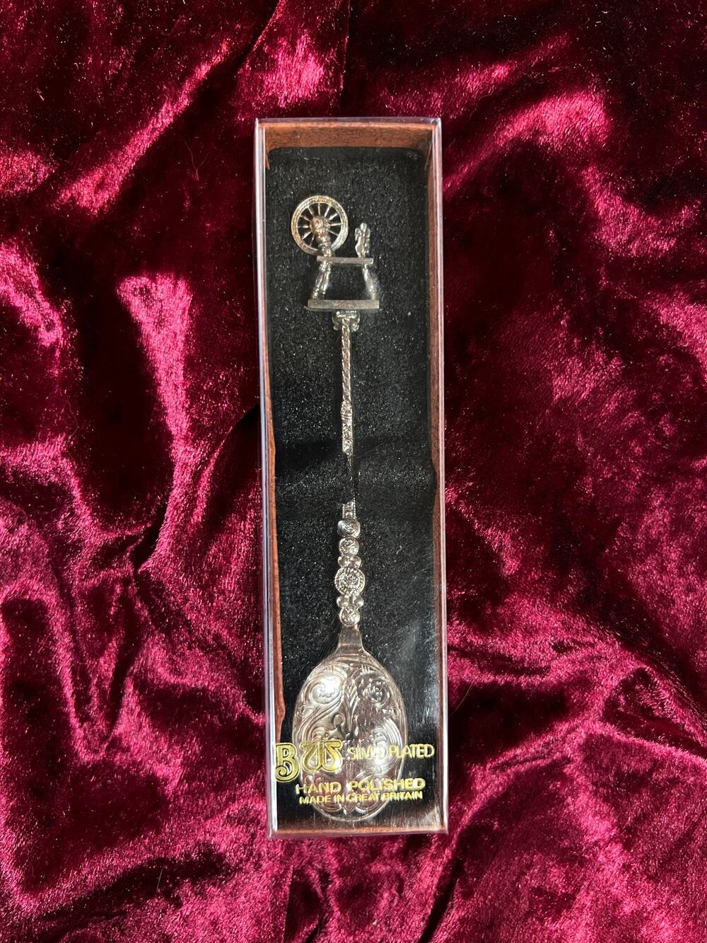 Vintage BW Silver Plated Spoon - Spinning Spindle Wheel Souvenir Collectible
